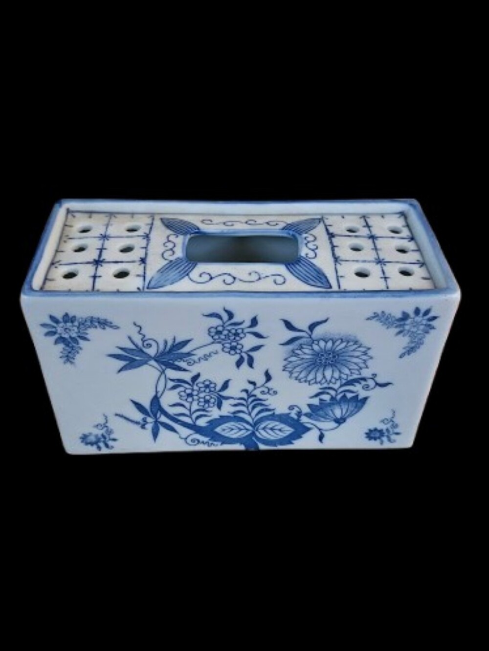 Andrea By Sadek Vintage Delft Style Flower Frog Brick Vase